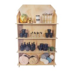 Wooden Medium Floor Standing 4 Shelf Display with Full Back and Sides, Collapsible - 36"W